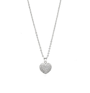 SILVER NECKLACE HEART PENDANT CLEAR STONES ( 3091 SL )