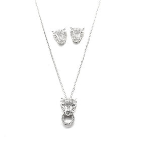 SILVER STAINLESS STEEL NECKLACE SET CATS
