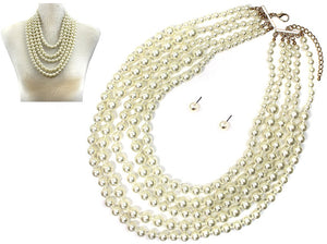 GOLD CREAM PEARL NECKLACE SET ( 7493 GDCRP )