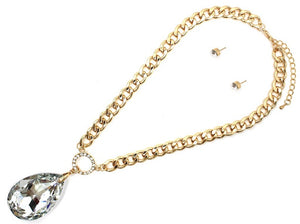 GOLD NECKLACE SET CLEAR STONES ( 7498 GDCRY )
