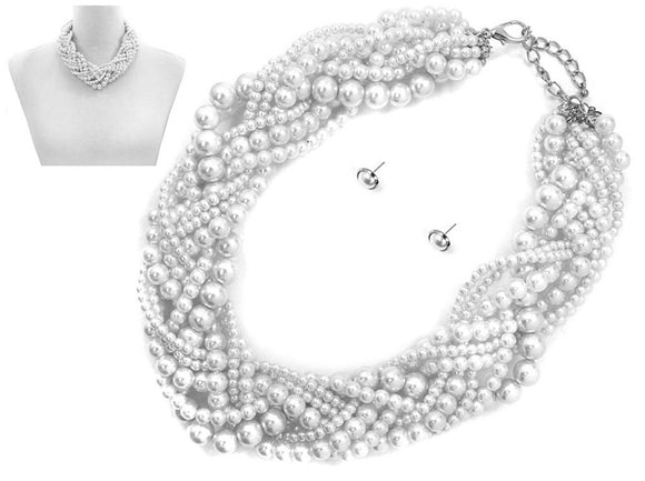SILVER WHITE PEARL NECKLACE SET ( 7803 RHWHP )