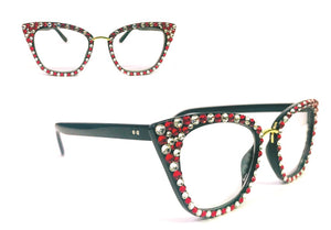 Black CLEAR RED Swarovski Stones Fashion Glasses UV 400 ( 16 )