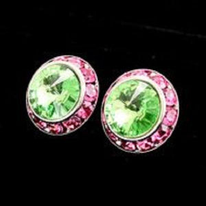 Medium Pink and Green Rondelle Crystal Stud Earrings - Ohmyjewelry.com