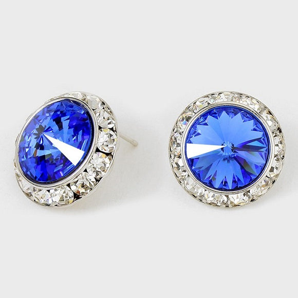 Large Blue Rondelle Crystal Stud Earrings ( 14 18 )