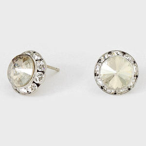 1/2" Silver Clear Rondelle Crystal Stud Earrings ( 01 ) - Ohmyjewelry.com