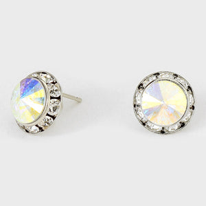 1/2" Silver AB Rondelle Crystal Stud Earrings (MRE 39- 11 )