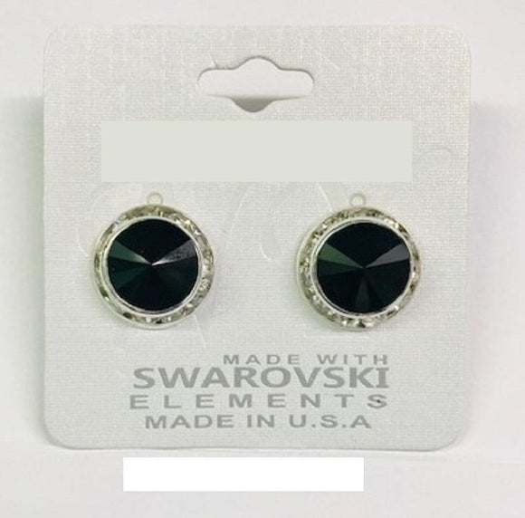 16mm Silver BLACK SWAROVSKI Stud Earrings ( 47 BK ) - Ohmyjewelry.com