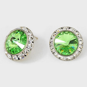 Large Lime Green Rondelle Crystal Stud Earrings(03)