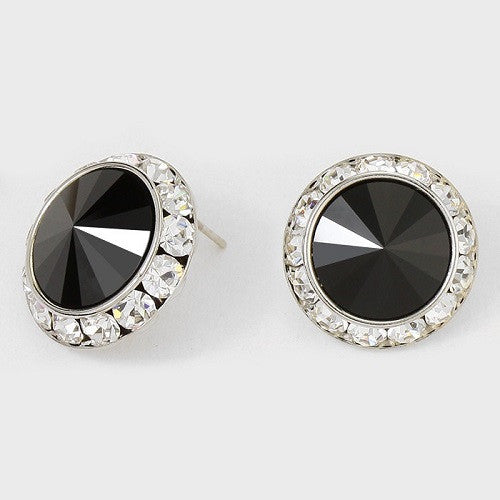 Large Black Rondelle Crystal Stud Earrings ( 14 10 )
