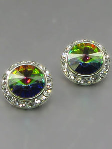 Large Dark Vitrail Rondelle Crystal Stud Earrings ( 14 35 )