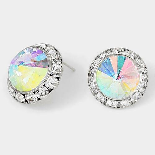 Large AB and Clear Rondelle Crystal Stud Earrings ( 14 11 AB ) - Ohmyjewelry.com