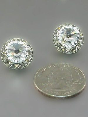 Medium Silver Clear Rondelle Crystal Stud Earrings (MRE 47- 01 )