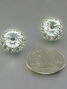 16mm Medium Silver Clear Rondelle Crystal Clip On Earrings (MRE 47 01 CLIP )