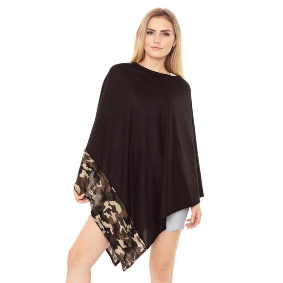 ALL YEAR ROUND CAM TRIM SOLID PONCHO ( 0169 BK ) - Ohmyjewelry.com