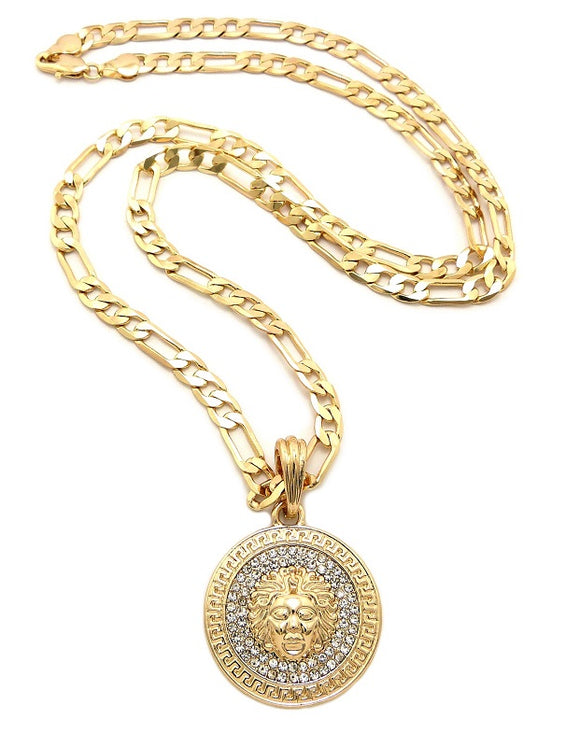 Gold Plated Rope Chain with Crystal Greek Medusa Head Pendant ( 360 )