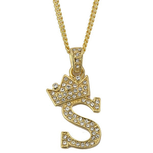 Gold Plated Rope Chain with Clear Rhinestone Initial " S " Charm