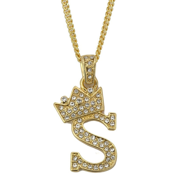 Gold Plated Rope Chain with Clear Rhinestone Initial 