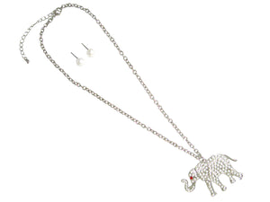 SILVER ELEPHANT NECKLACE SET WITH WHITE PEARLS ( 1321 )