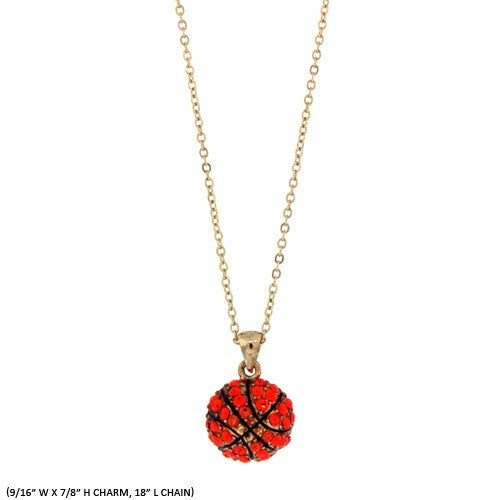 Orange Rhinestone Basketball Charm Necklace ( 1344 )