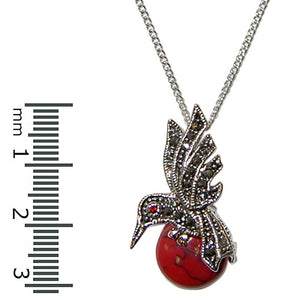 SILVER NECKLACE BIRD PENDANT RED ( 1598 RD )