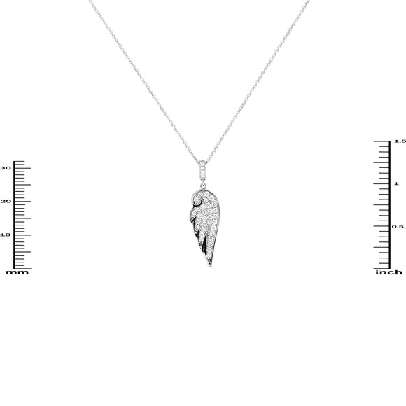 SILVER NECKLACE WING PENDANT CLEAR CZ CUBIC ZIRCONIA ( 2767 S )