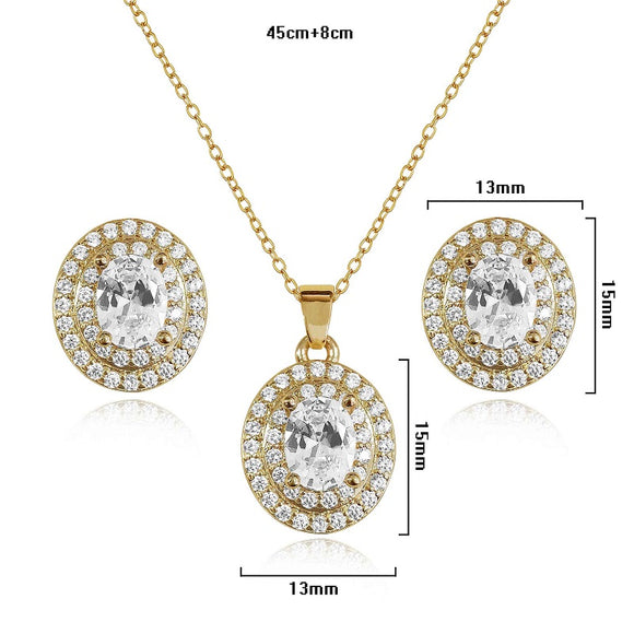 GOLD NECKLACE SET CLEAR CZ CUBIC ZIRCONIA STONES ( 2949 GD )