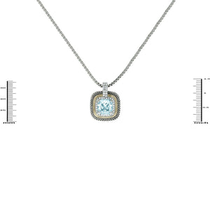 16" Necklace With Aqua Colored CZ Pendant And Clear Rhinestones ( 2993 AQ ) - Ohmyjewelry.com