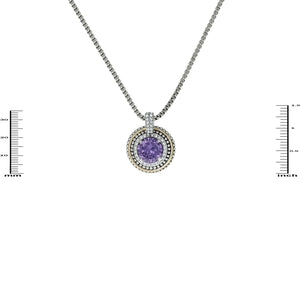 16" Necklace With AMETHYST Colored CZ Pendant And Clear Rhinestones ( 2994 )