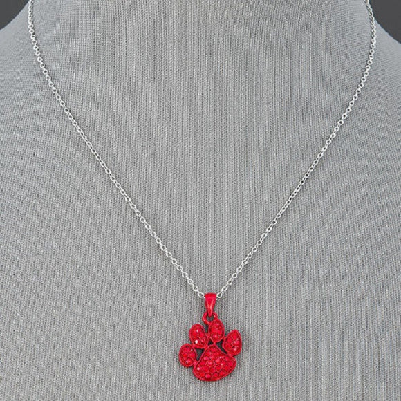 Red Rhinestone Paw Charm Necklace(matchinge60)