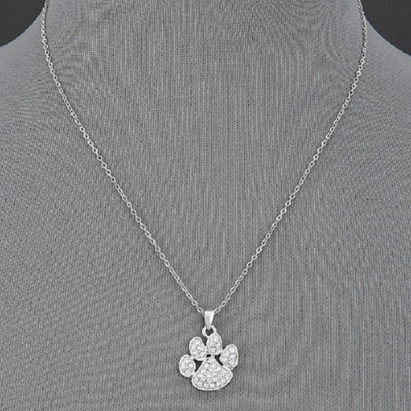 Silver Clear Rhinestone Paw Charm Necklace(MATCHING E60)