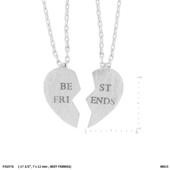 WHITE GOLD DIPPED TWIN NECKLACES HEART BEST FRIENDS ( 9280 R )