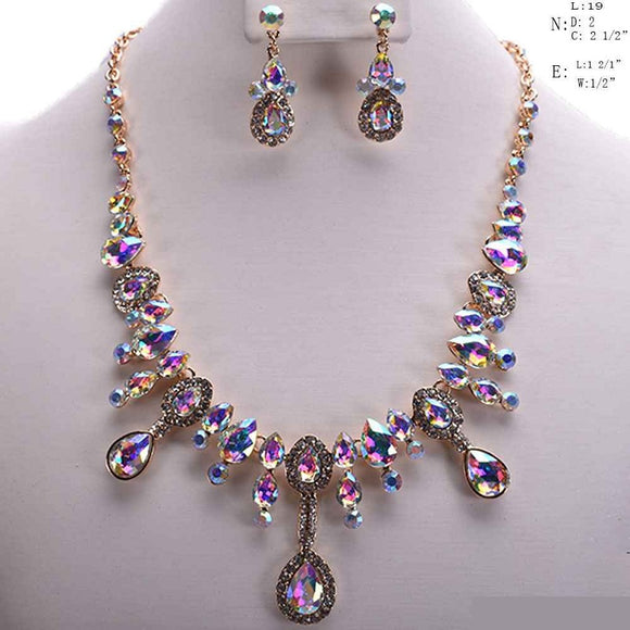 GOLD NECKLACE SET CLEAR AB STONES