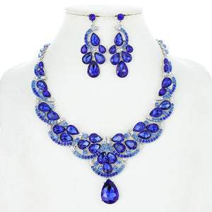 SILVER CLEAR BLUE NECKLACE SET