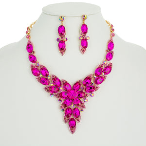 GOLD NECKLACE SET FUCHSIA STONES ( 10983 GFU )