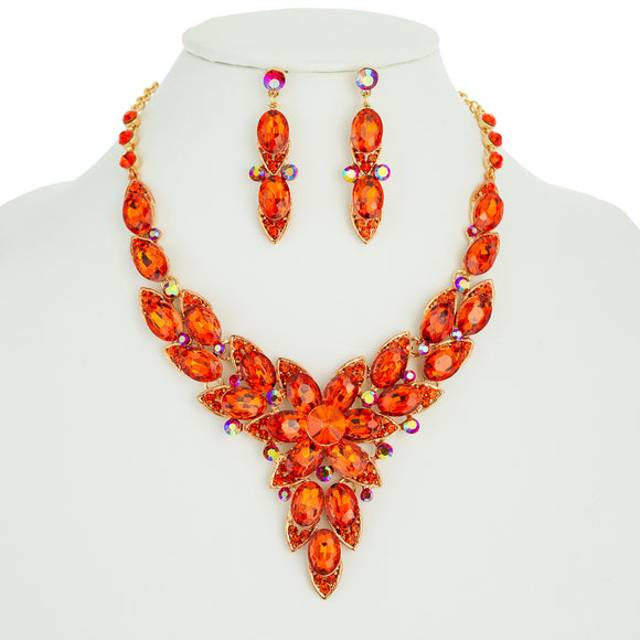 GOLD NECKLACE SET ORANGE STONES ( 10983 )