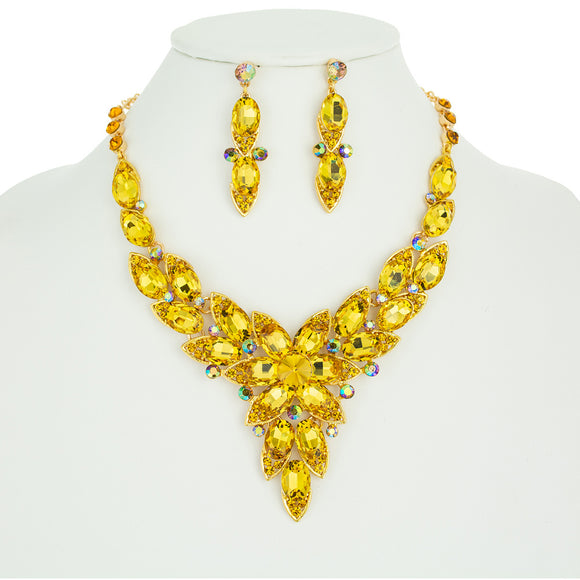 GOLD NECKLACE SET YELLOW STONES ( 10983 GYE )