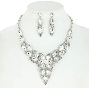 SILVER NECKLACE SET CLEAR STONES ( 10983 RCL )