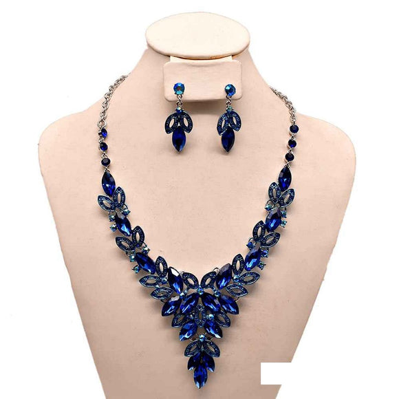 SILVER NECKLACE SET ROYAL BLUE STONES ( 11883 RRY )