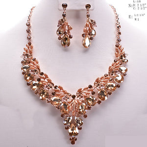 Peach Teardrop Stones and Pearl Formal Necklace Set in Rose Gold Setting ( 10249 GPH)