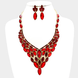 GOLD NECKLACE SET WITH RED MARQUISE DROP ( 5841 )