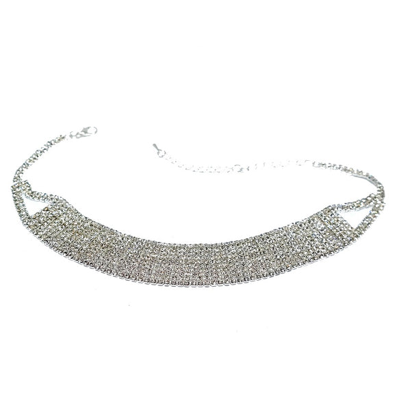 SILVER CHOKER NECKLACE CLEAR STONES ( 20087 10CLSV )