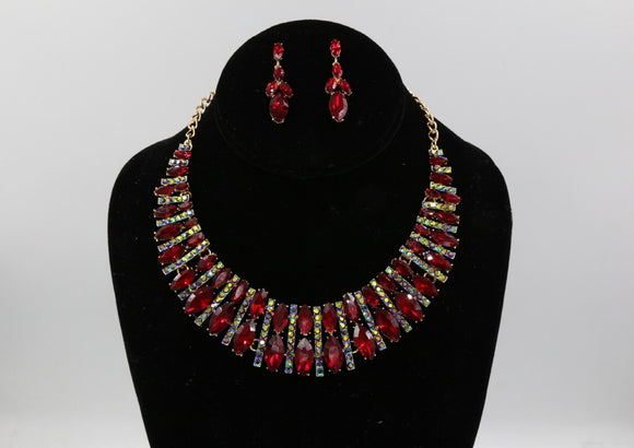 GOLD NECKLACE SET RED STONES ( 0827 2RDAB )