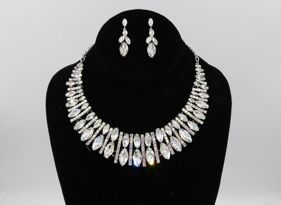 SILVER NECKLACE SET CLEAR AB STONES ( 0827 3AB )