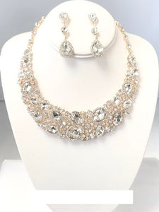 GOLD NECKLACE SET CLEAR STONES ( 00858 2CL )