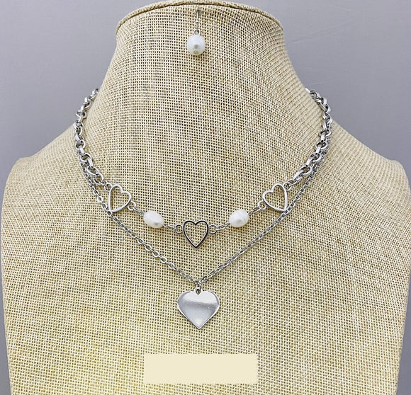 SILVER NECKLACE SET HEARTS ( 6758 S )