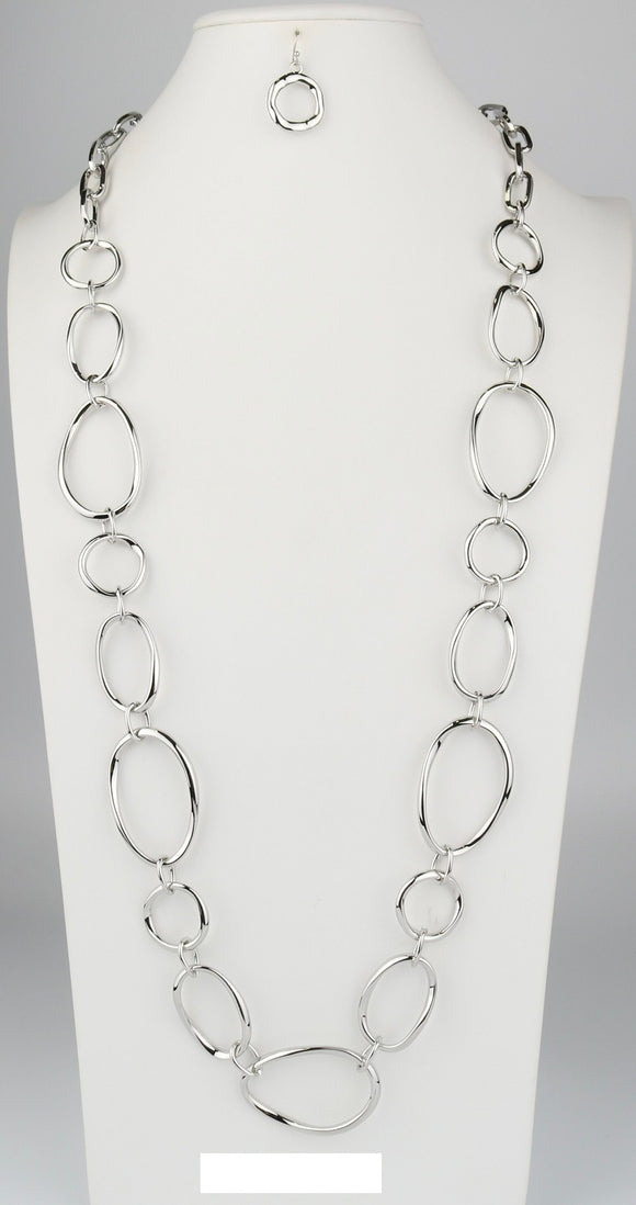 LONG SILVER RING NECKLACE SET ( 6870 S )