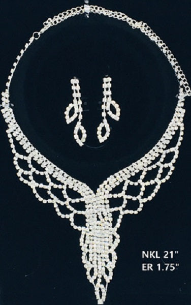 Silver Clear Rhinestone Drop Formal Necklace Set ( NER30 )