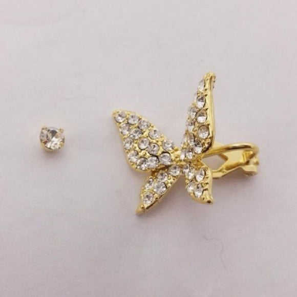 Gold and Clear Rhinestone Butterfly Earring Cuff ( 2325 )