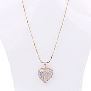 GOLD HEART NECKLACE CLEAR CZ CUBIC ZIRCONIA STONES ( 2171 GD )