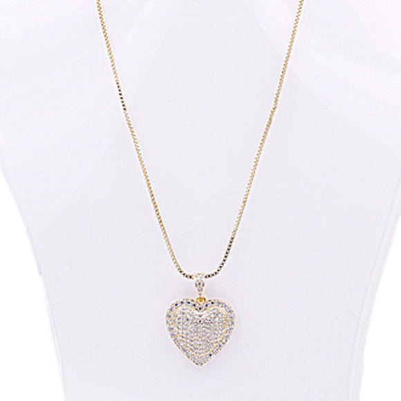 GOLD HEART NECKLACE CLEAR CZ CUBIC ZIRCONIA STONES ( 2171 GD )
